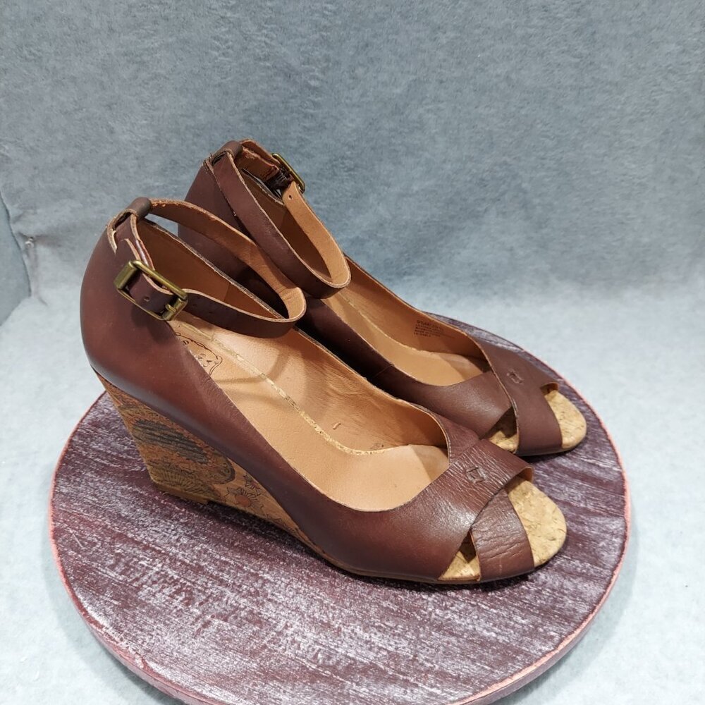 Lucky Brand Tan Cork Wedge Platform Sandals Size 9.5M with paisley print - Picture 6 of 15